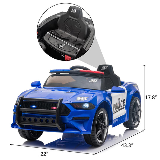 Police Ride On Car for Kids 3-7 Years with 3 Speeds and Remote Control - Blue