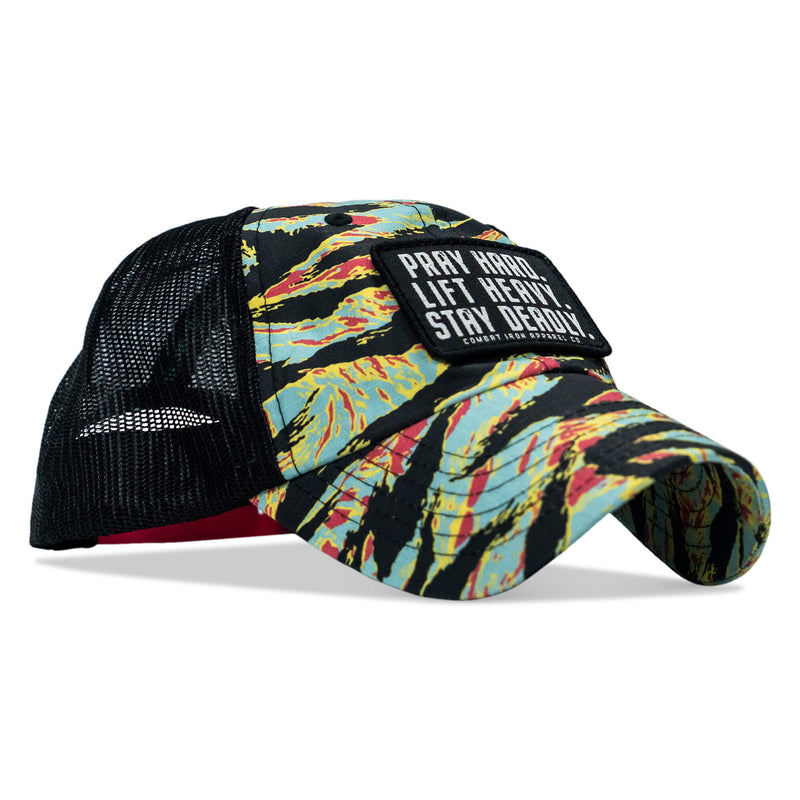 Load image into Gallery viewer, Pray Hard. Lift Heavy. Stay Deadly. Patch Tactical Ripstop Mesh Snapback Hat
