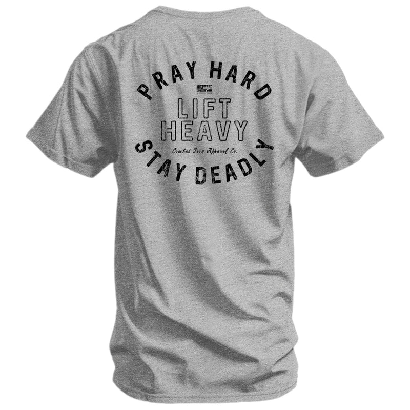 Load image into Gallery viewer, Pray Hard. Lift Heavy. Stay Deadly. Men's T-Shirt