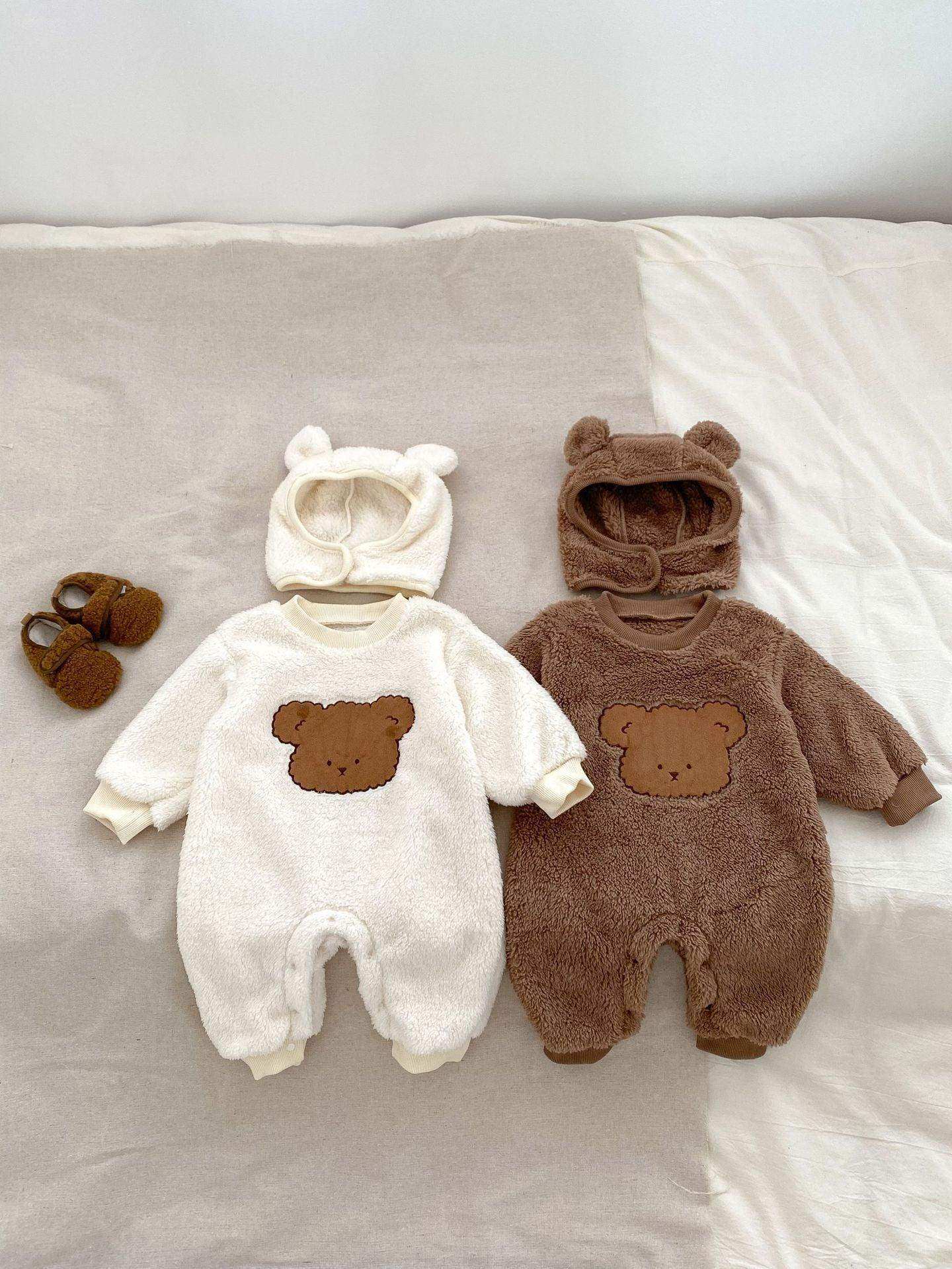 Winter Infant Baby Lovely Teddy Bear Cartoon Pattern Thermal Pajamas Romper - Skoutley Outdoors LLC