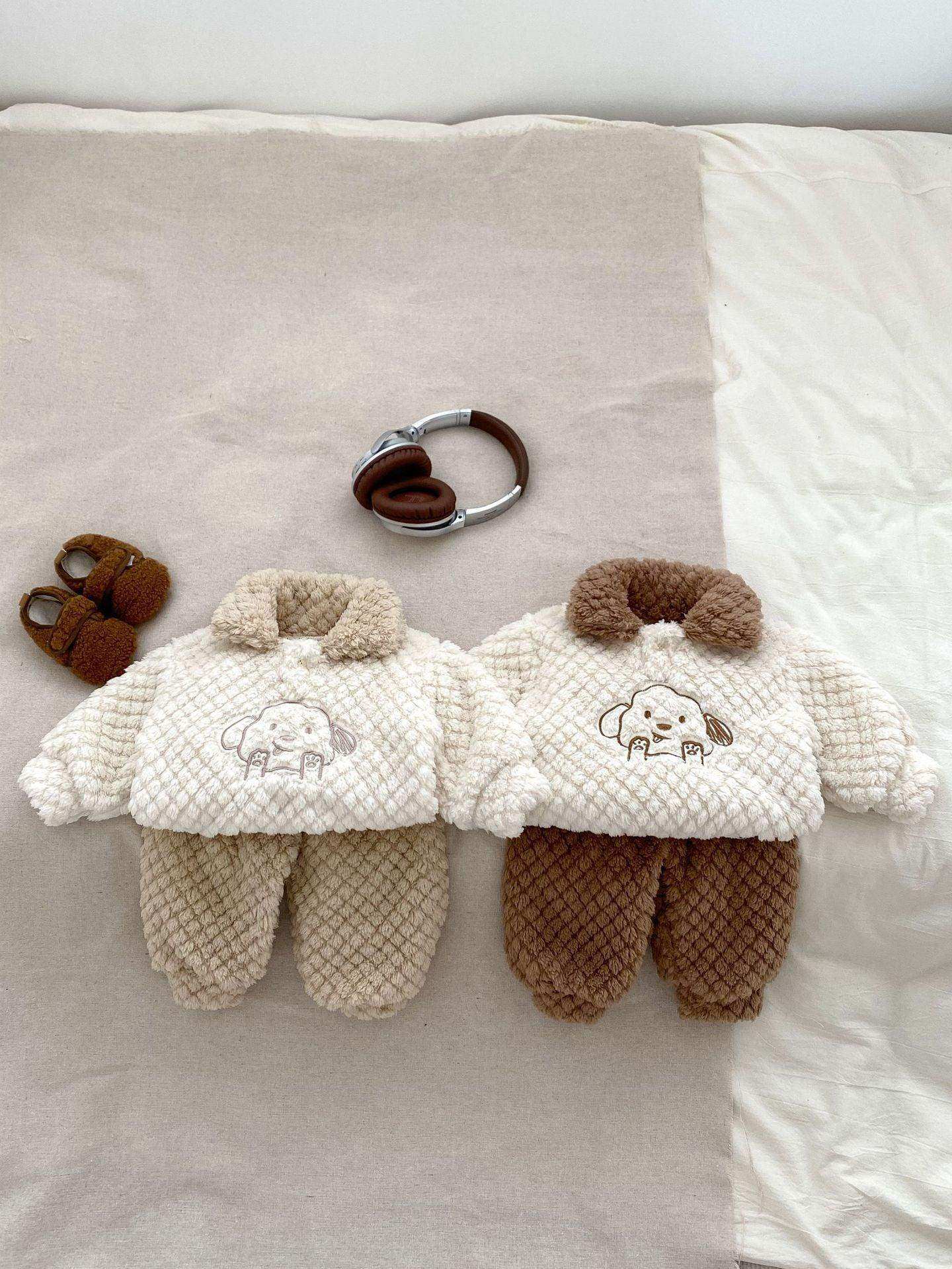 Winter Baby Thick Thermal Long Sleeve Lovely Dog Cartoon Pattern Sweater And Pants Two Pieces Sets - Skoutley Outdoors LLC