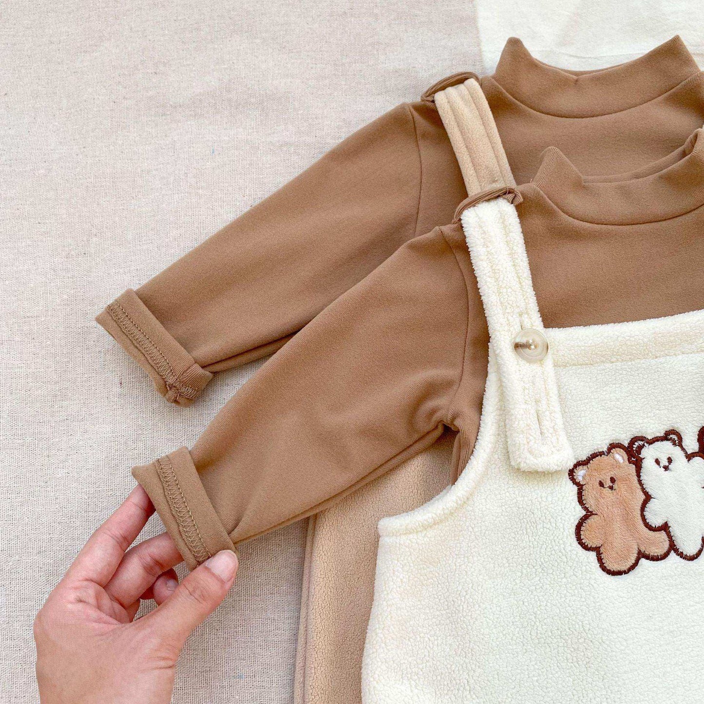 Winter Baby Unisex Basic Top and Teddy Cartoon Overalls Romper Clothing Set - Skoutley Outdoors LLC