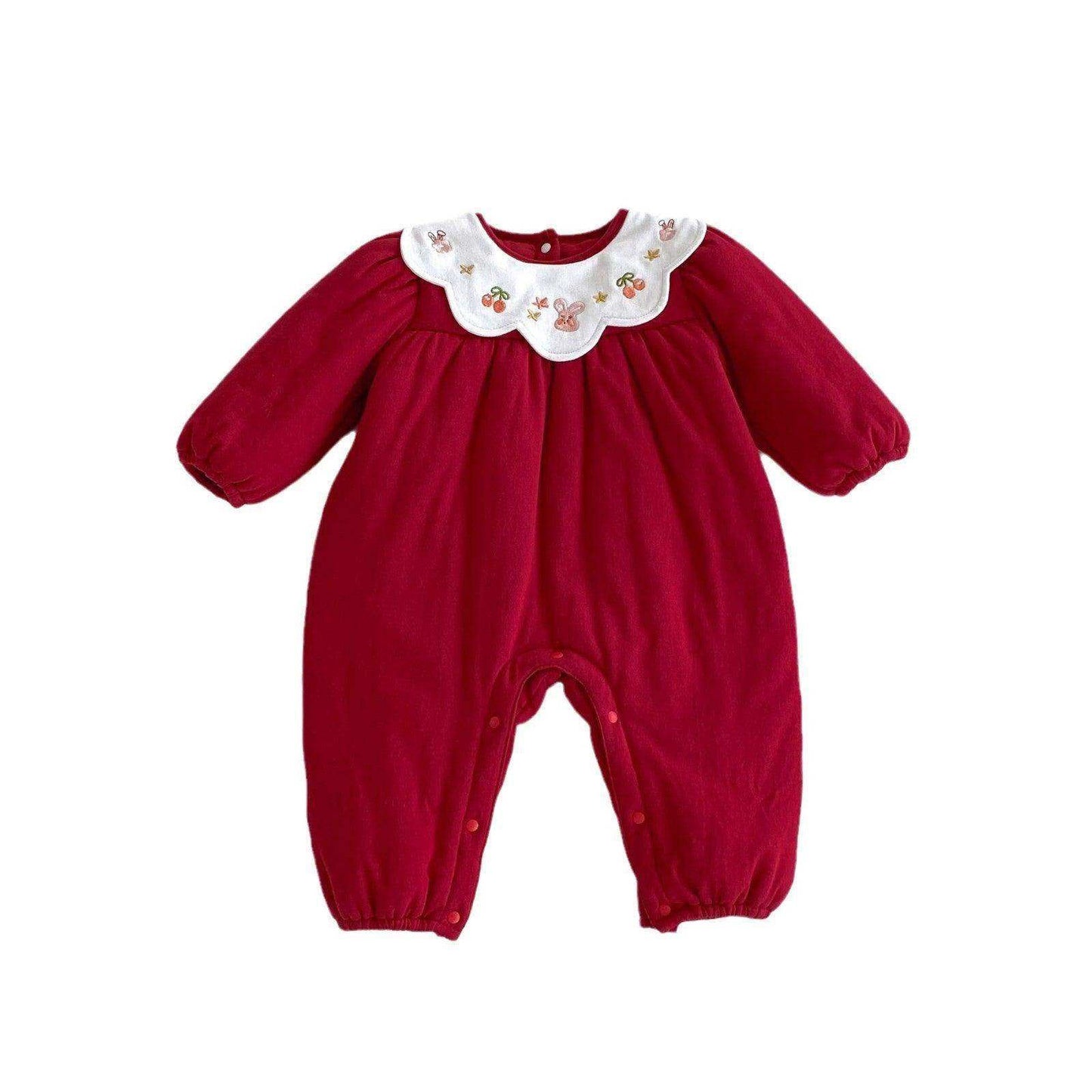 Winter New Arrival Baby Girls Cute Rabbits and Fruits Embroidered Pattern Warm Padded Thick Romper - Skoutley Outdoors LLC