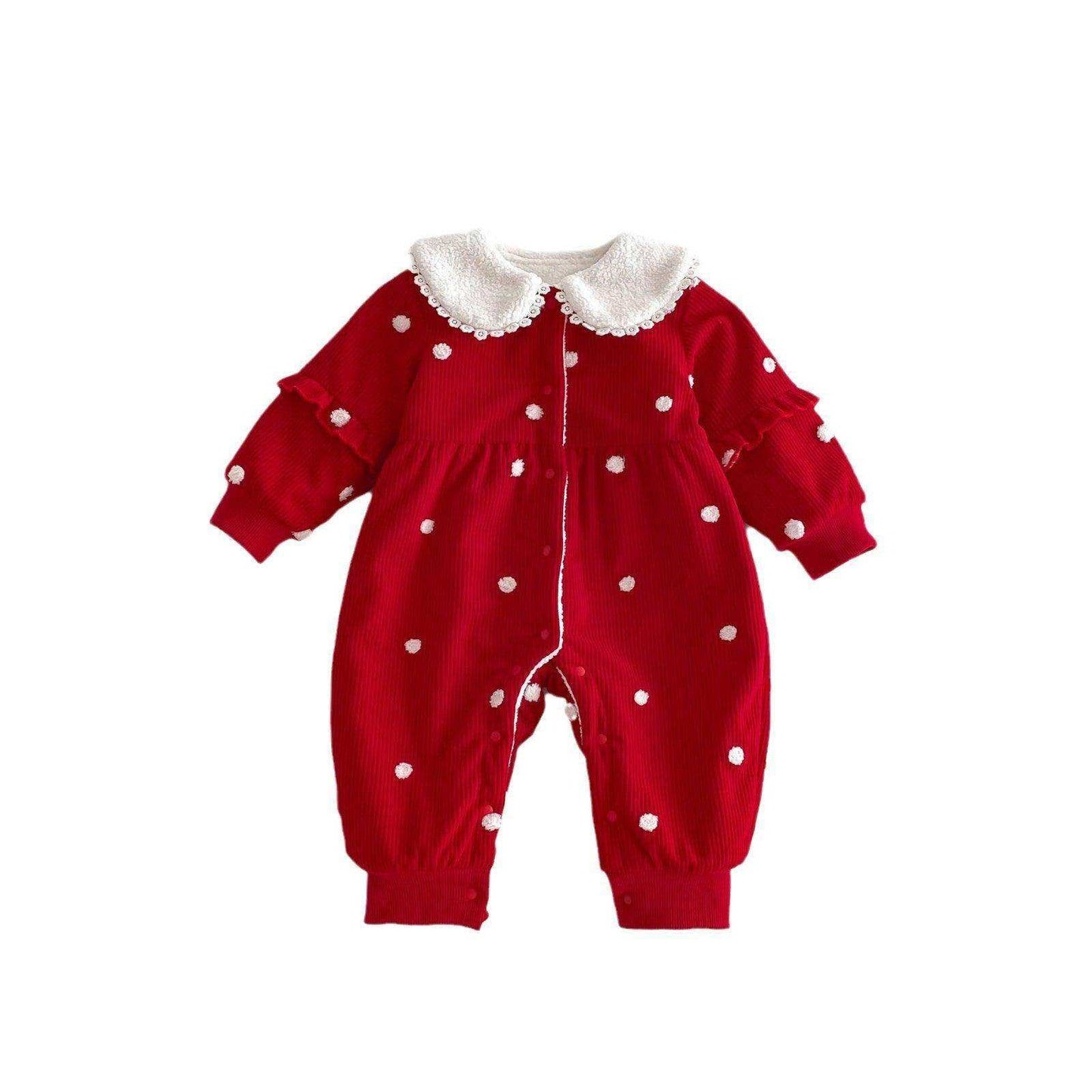 Winter Arrival Baby Cute Polka Dots Warm Fleece Rompers - Skoutley Outdoors LLC