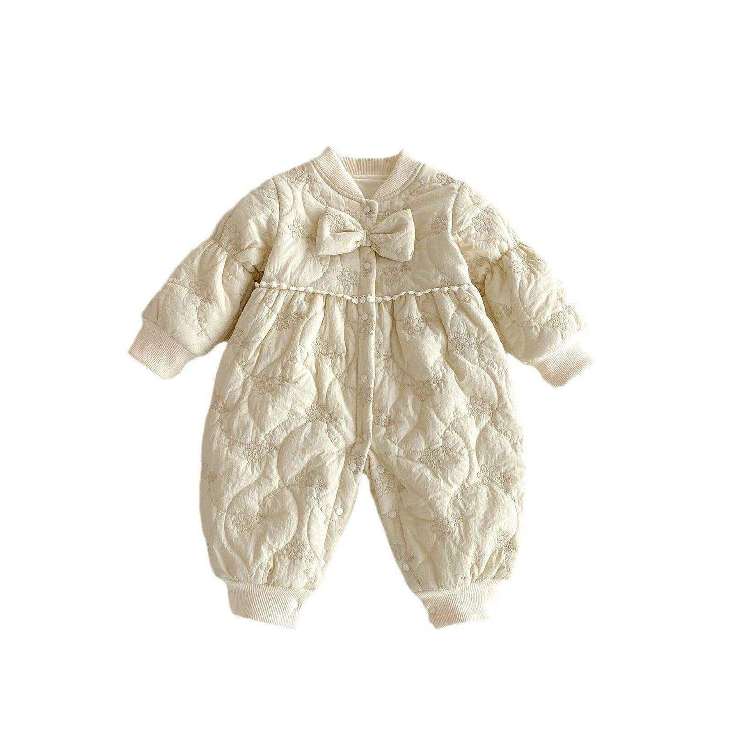 Winter New Arrival Baby Girls Simple Solid Color Floral Embroidered Pattern Warm Padded Thick Romper - Skoutley Outdoors LLC