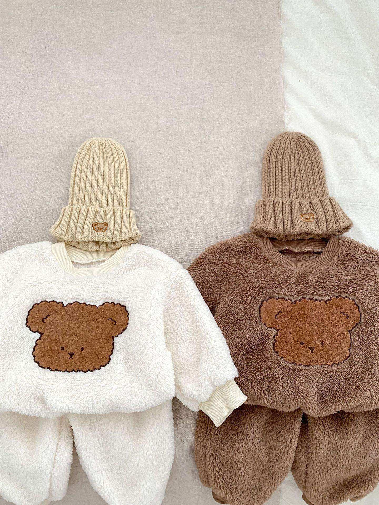 Winter Baby Thick Thermal Long Sleeve Teddy Bear Knitted Sweater And Pants Two Pieces Sets - Skoutley Outdoors LLC