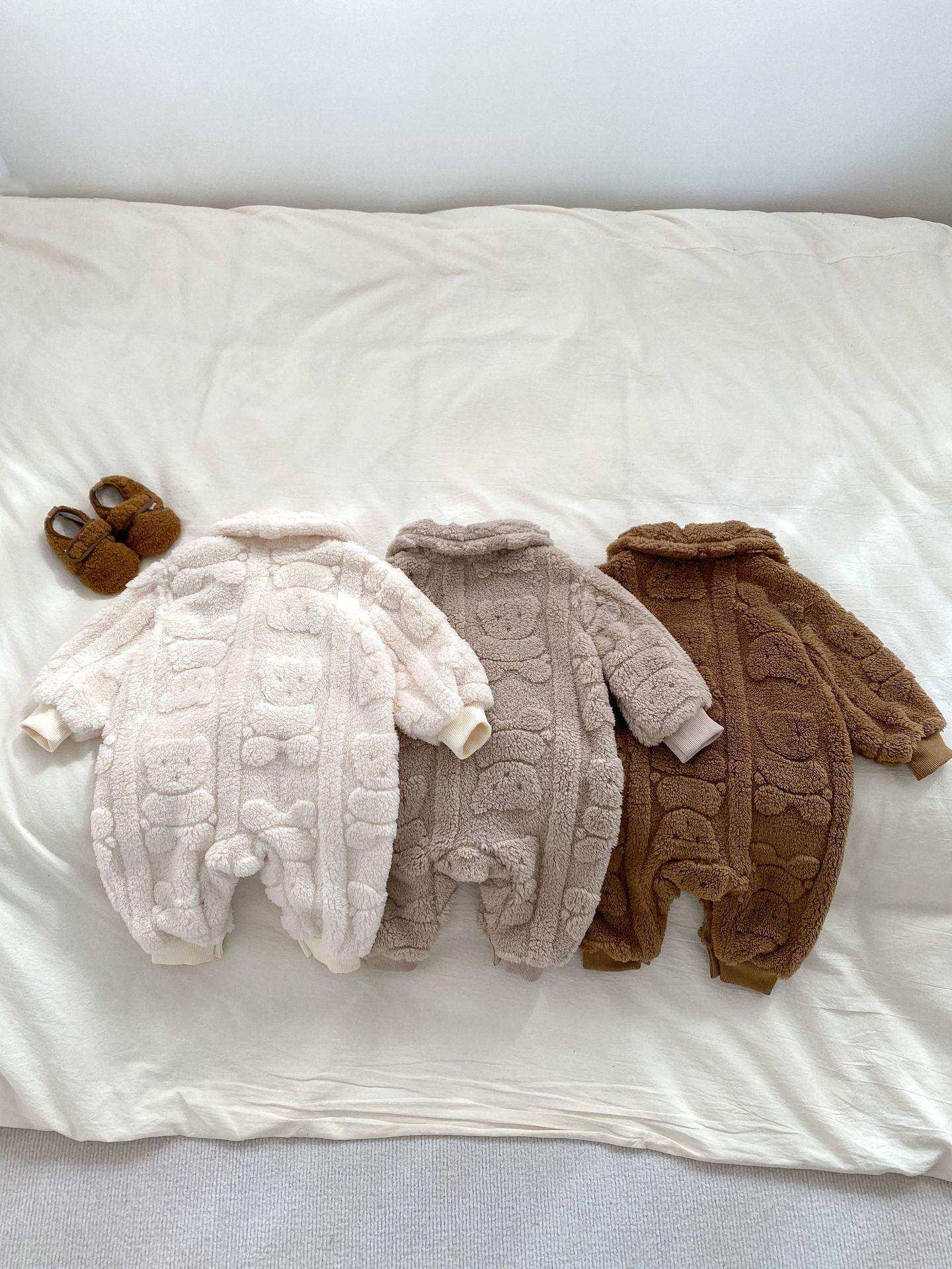 Winter Infant Baby Lovely Teddy Bear Cartoon Pattern Turndown Collar Thermal Pajamas Romper - Skoutley Outdoors LLC