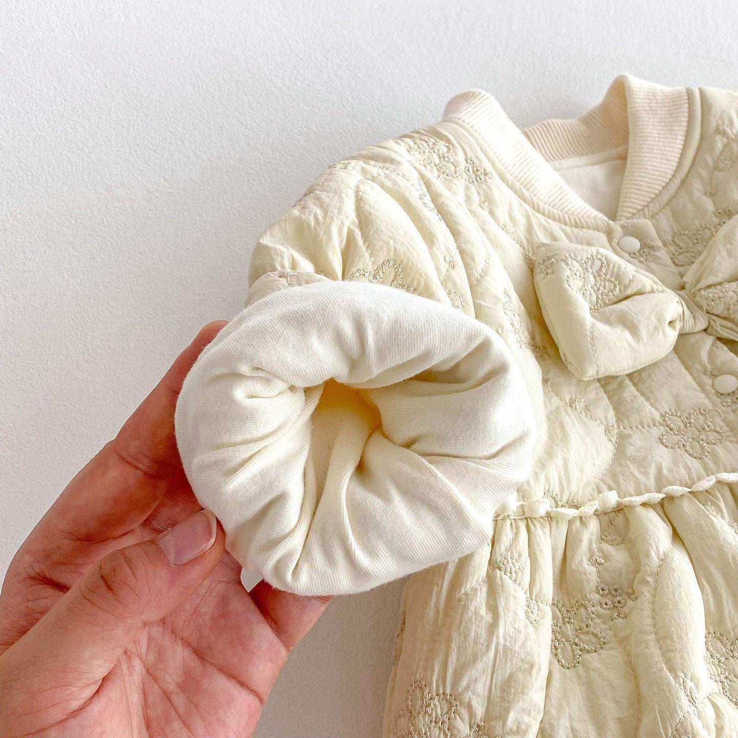 Winter New Arrival Baby Girls Simple Solid Color Floral Embroidered Pattern Warm Padded Thick Romper - Skoutley Outdoors LLC