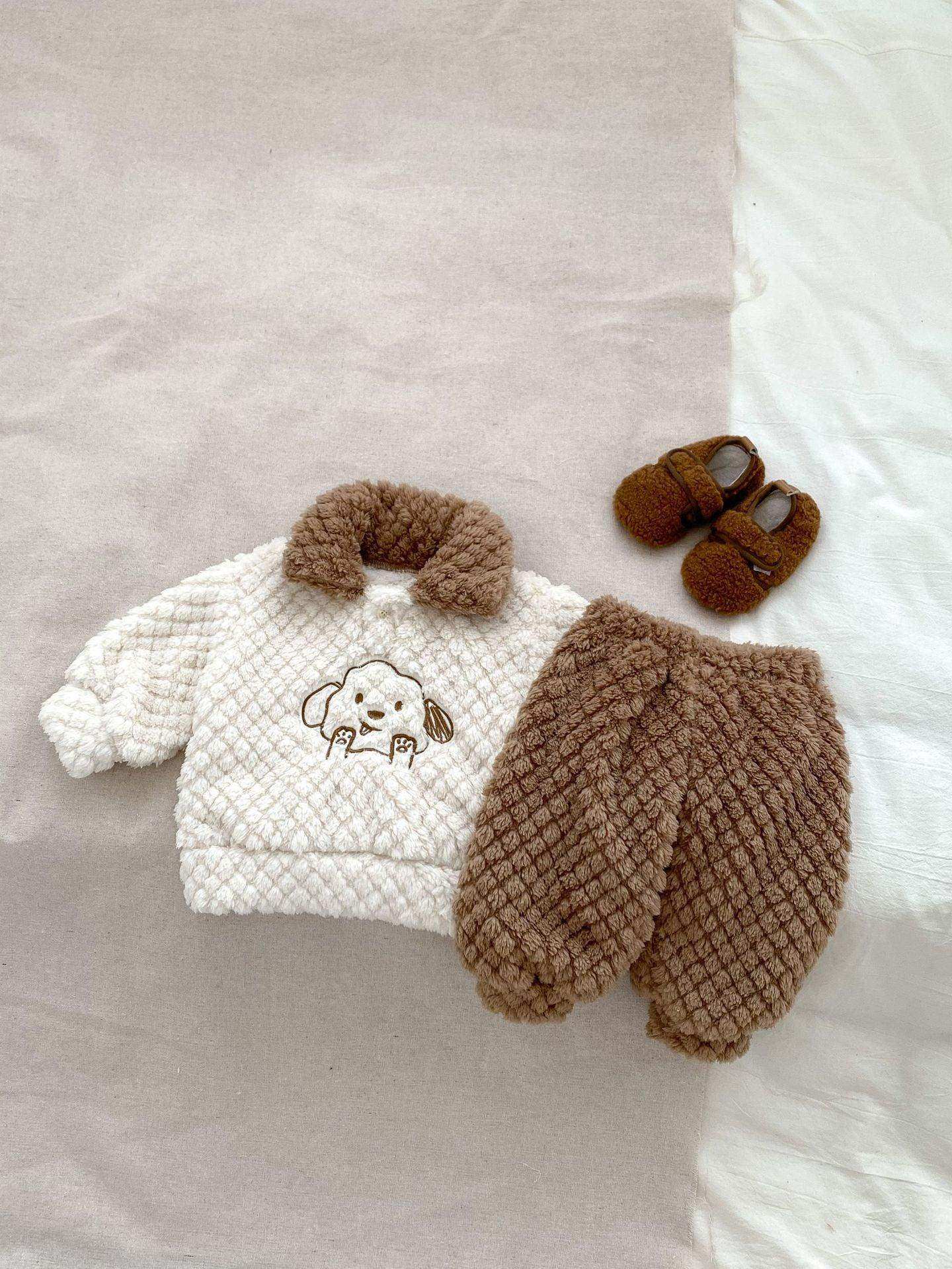 Winter Baby Thick Thermal Long Sleeve Lovely Dog Cartoon Pattern Sweater And Pants Two Pieces Sets - Skoutley Outdoors LLC
