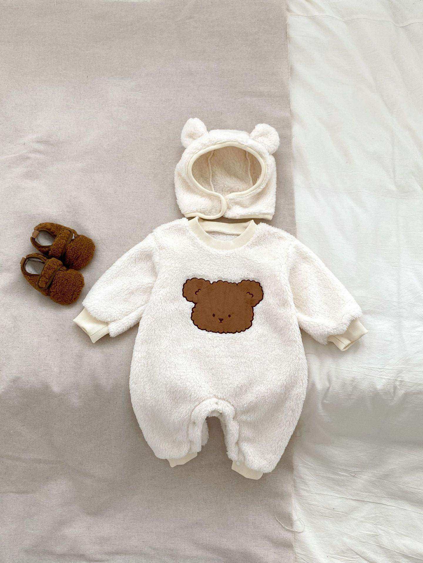 Winter Infant Baby Lovely Teddy Bear Cartoon Pattern Thermal Pajamas Romper - Skoutley Outdoors LLC