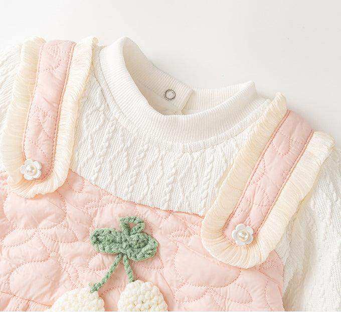 Winter Baby Thick Home Clothes Pink-White Patchwork Romper With Hat - Skoutley Outdoors LLC
