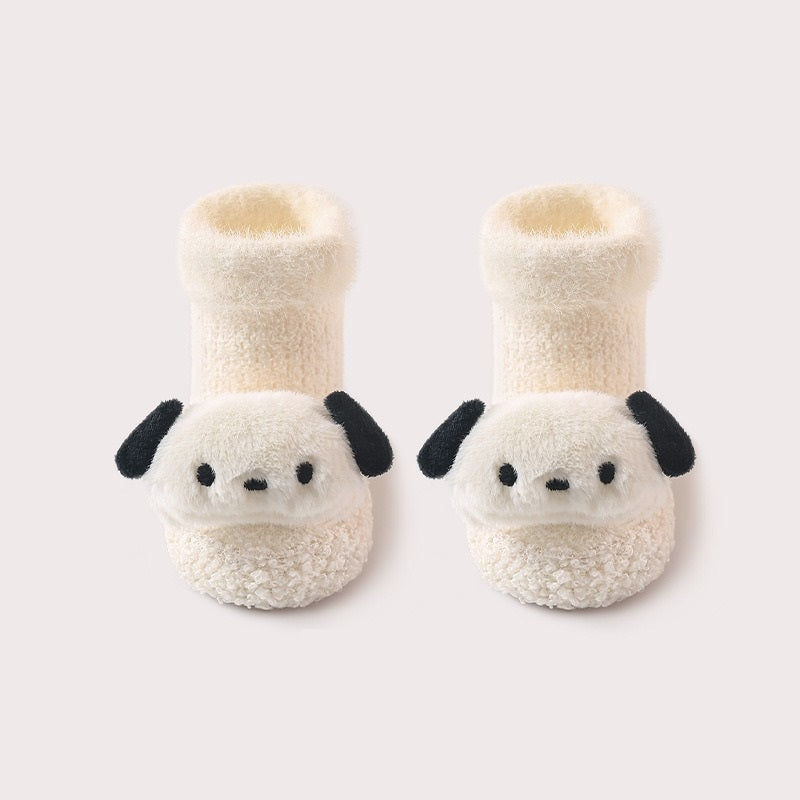 Thickened Winter Toddler Walking Socks – Mid-Calf Anti-Slip Cartoon Baby Floor Shoe Socks