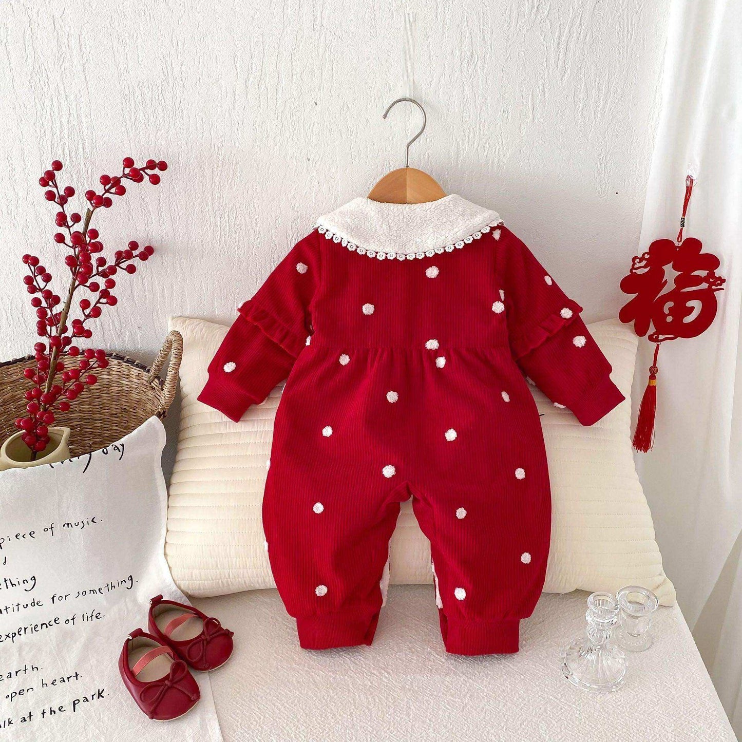 Winter Arrival Baby Cute Polka Dots Warm Fleece Rompers - Skoutley Outdoors LLC