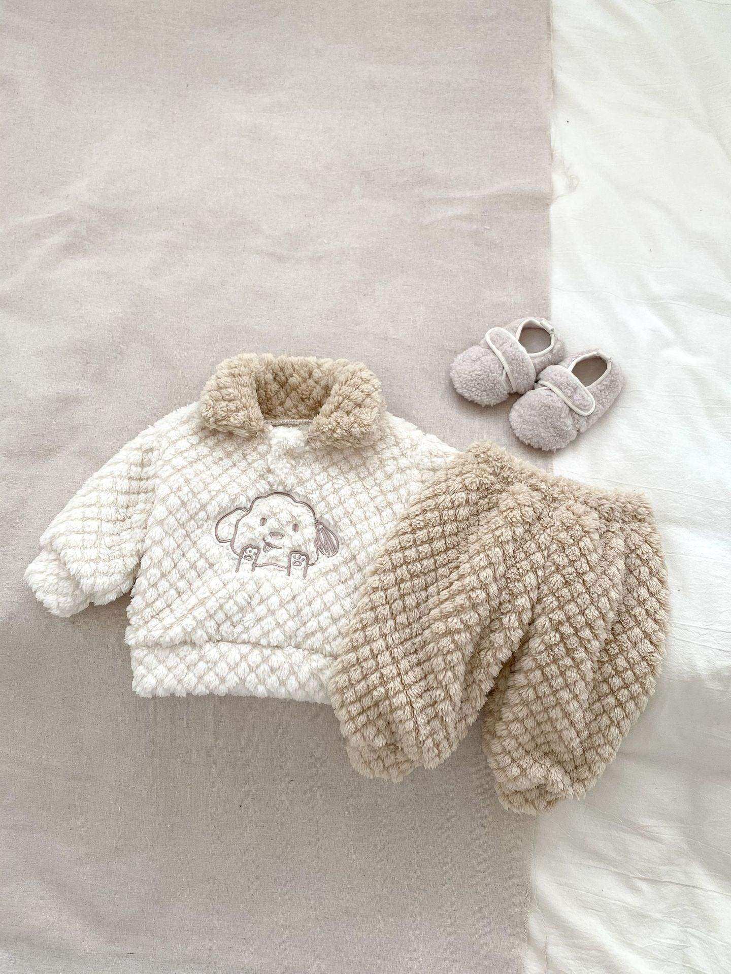 Winter Baby Thick Thermal Long Sleeve Lovely Dog Cartoon Pattern Sweater And Pants Two Pieces Sets - Skoutley Outdoors LLC
