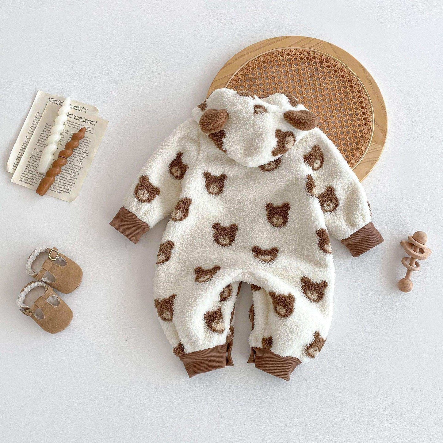 Winter New Arrival Baby Cute Teddy Hooded Design Warm Fleece Rompers - Skoutley Outdoors LLC