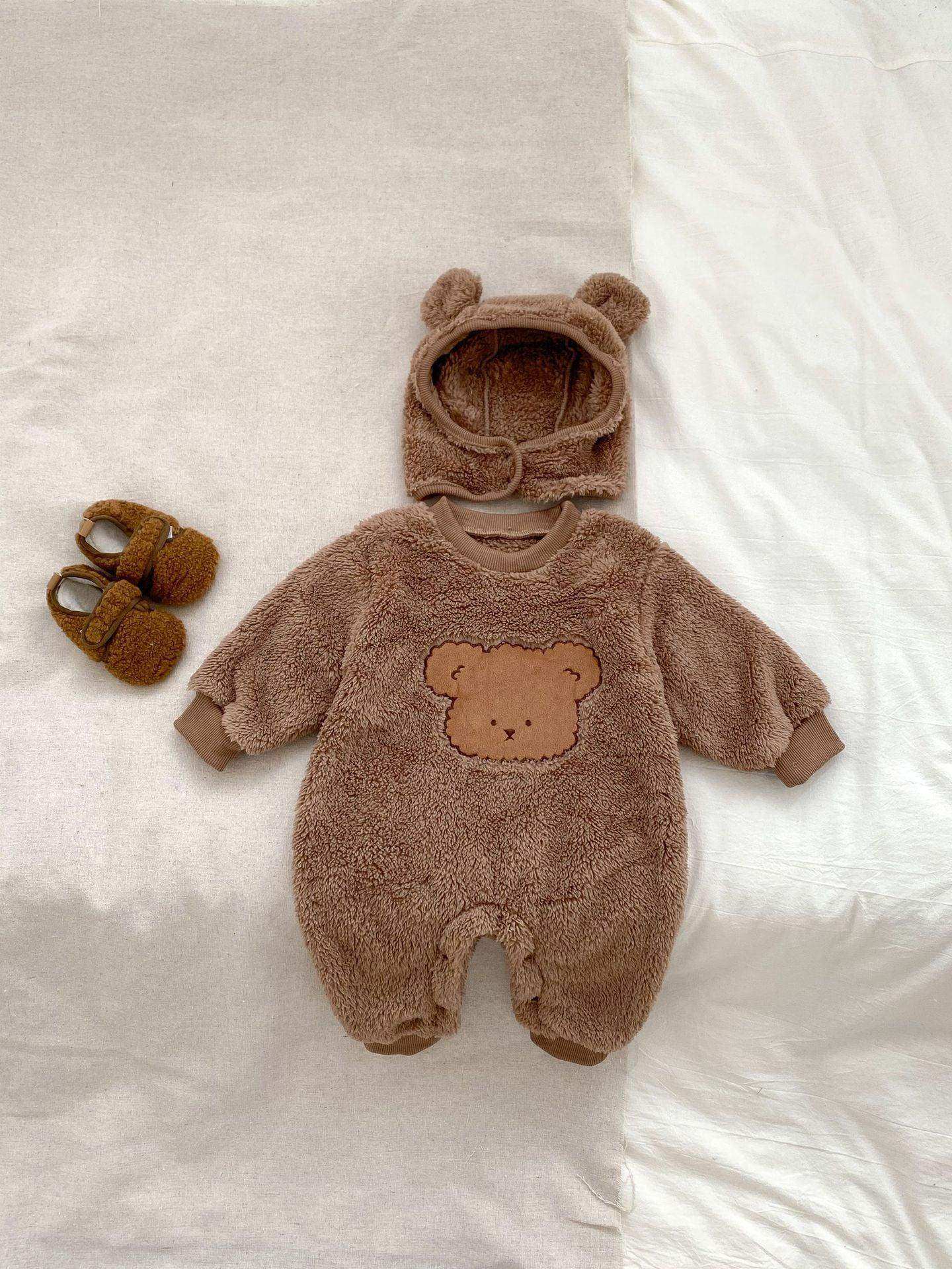 Winter Infant Baby Lovely Teddy Bear Cartoon Pattern Thermal Pajamas Romper - Skoutley Outdoors LLC