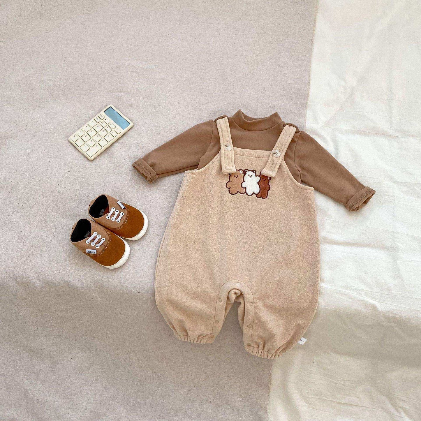 Winter Baby Unisex Basic Top and Teddy Cartoon Overalls Romper Clothing Set - Skoutley Outdoors LLC
