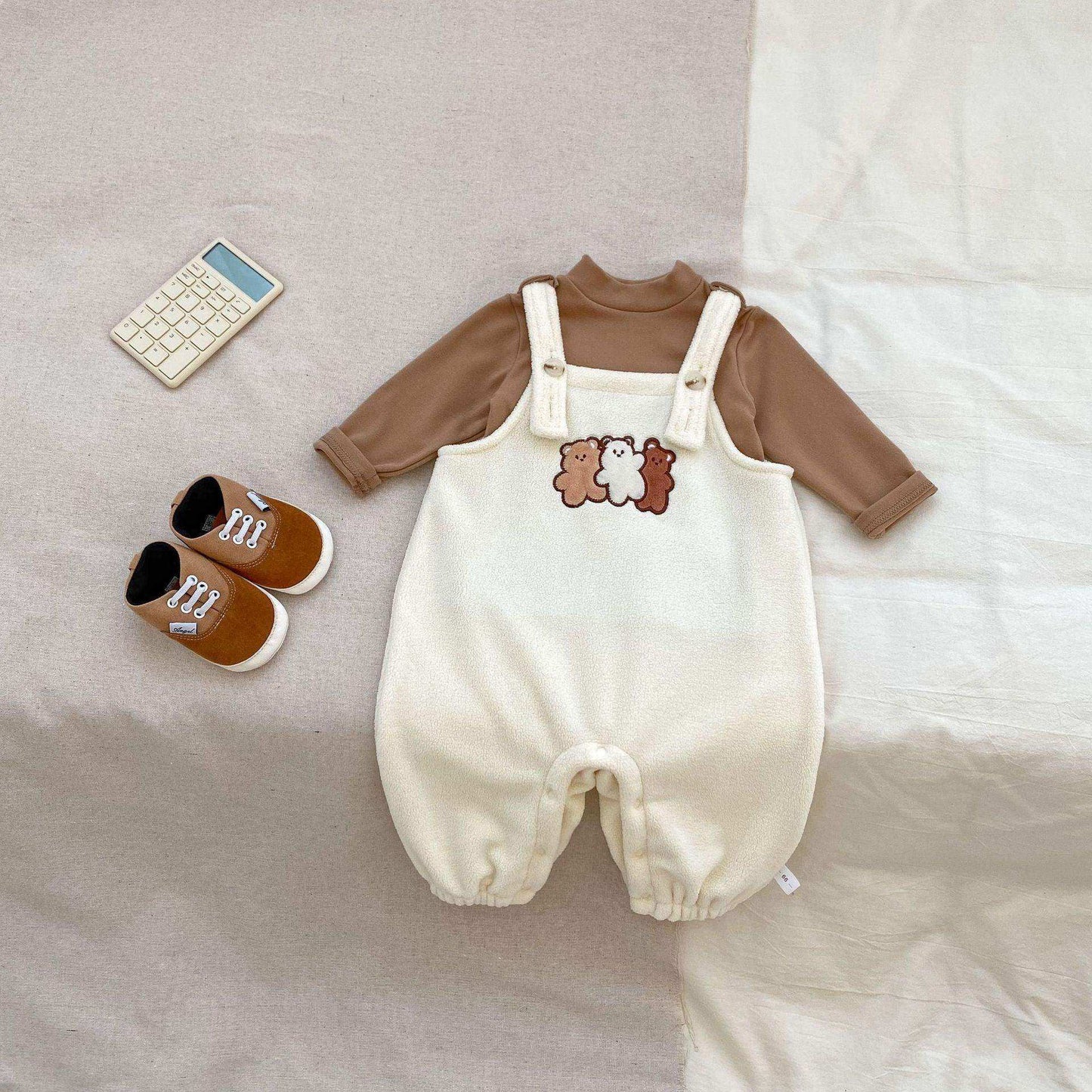Winter Baby Unisex Basic Top and Teddy Cartoon Overalls Romper Clothing Set - Skoutley Outdoors LLC