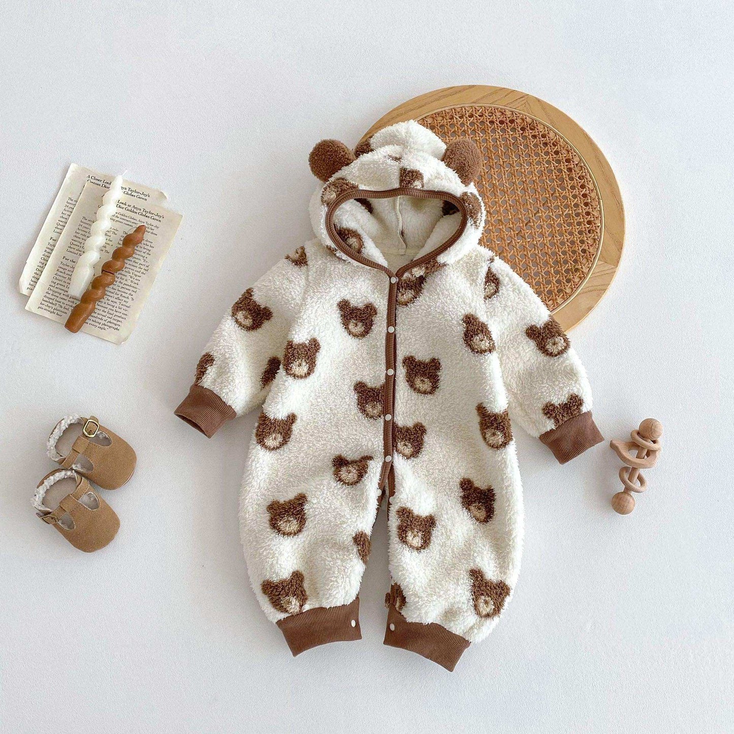 Winter New Arrival Baby Cute Teddy Hooded Design Warm Fleece Rompers - Skoutley Outdoors LLC