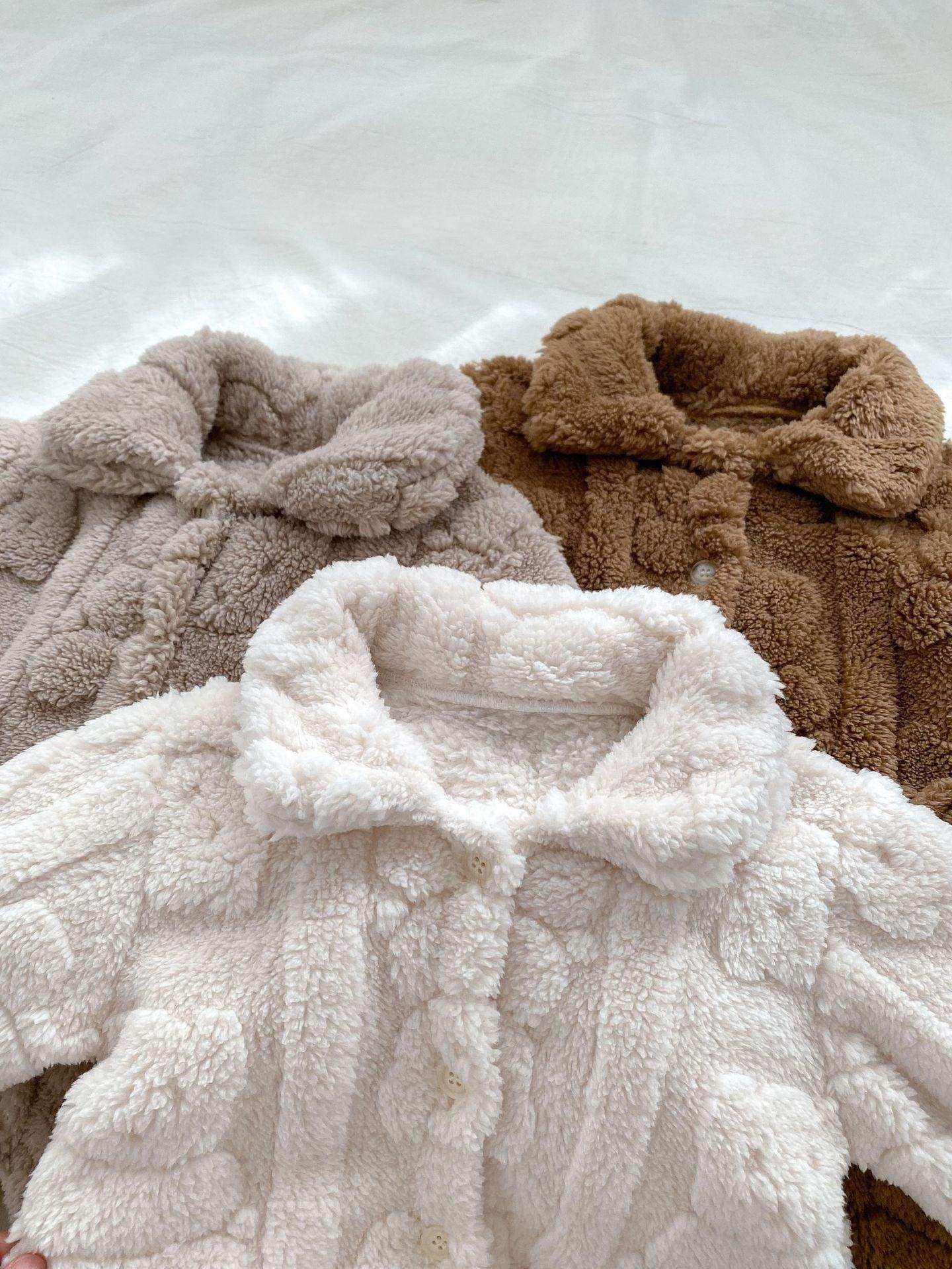 Winter Infant Baby Lovely Teddy Bear Cartoon Pattern Turndown Collar Thermal Pajamas Romper - Skoutley Outdoors LLC