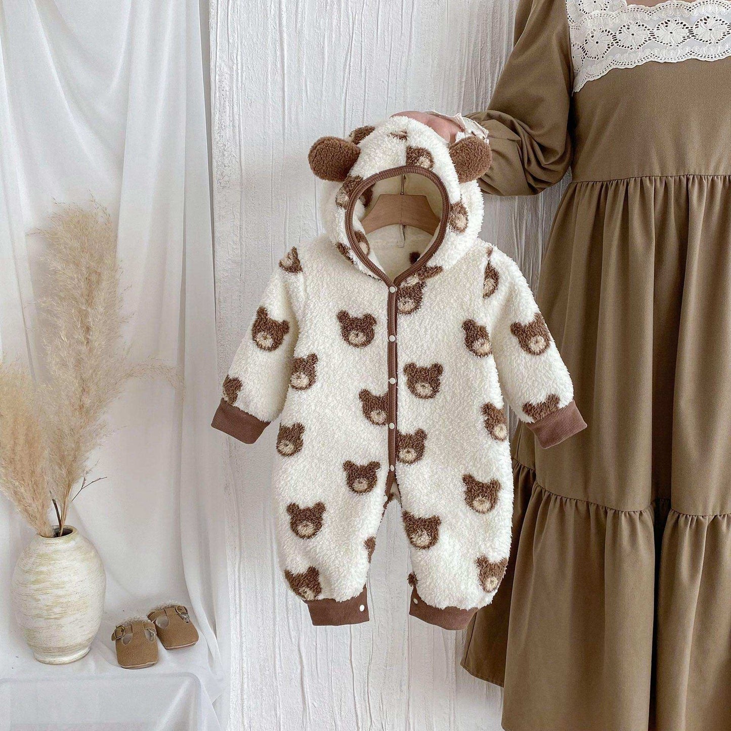 Winter New Arrival Baby Cute Teddy Hooded Design Warm Fleece Rompers - Skoutley Outdoors LLC