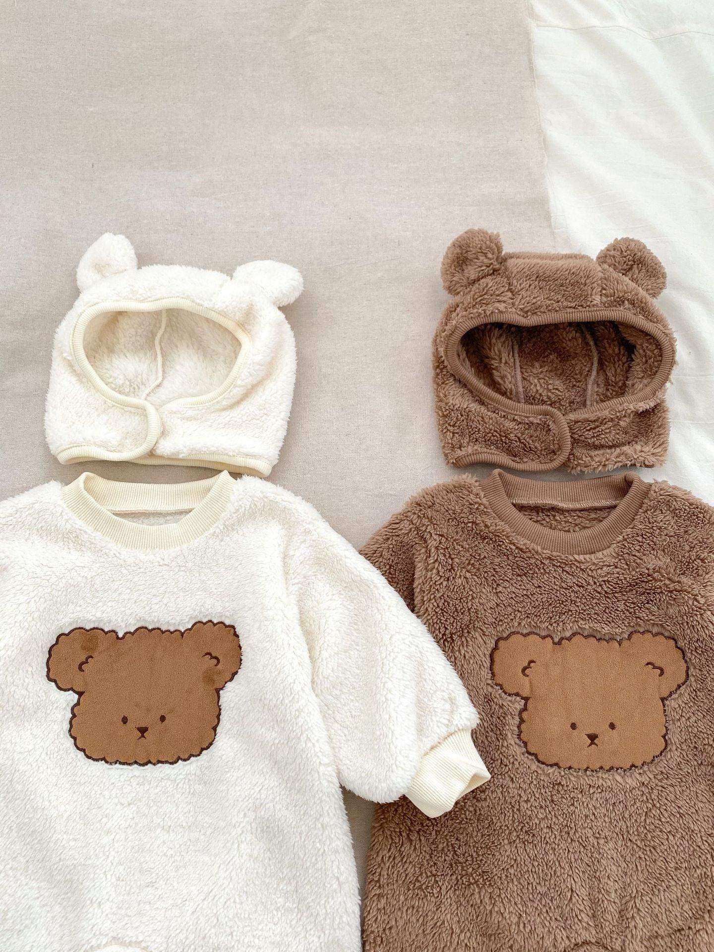Winter Infant Baby Lovely Teddy Bear Cartoon Pattern Thermal Pajamas Romper - Skoutley Outdoors LLC