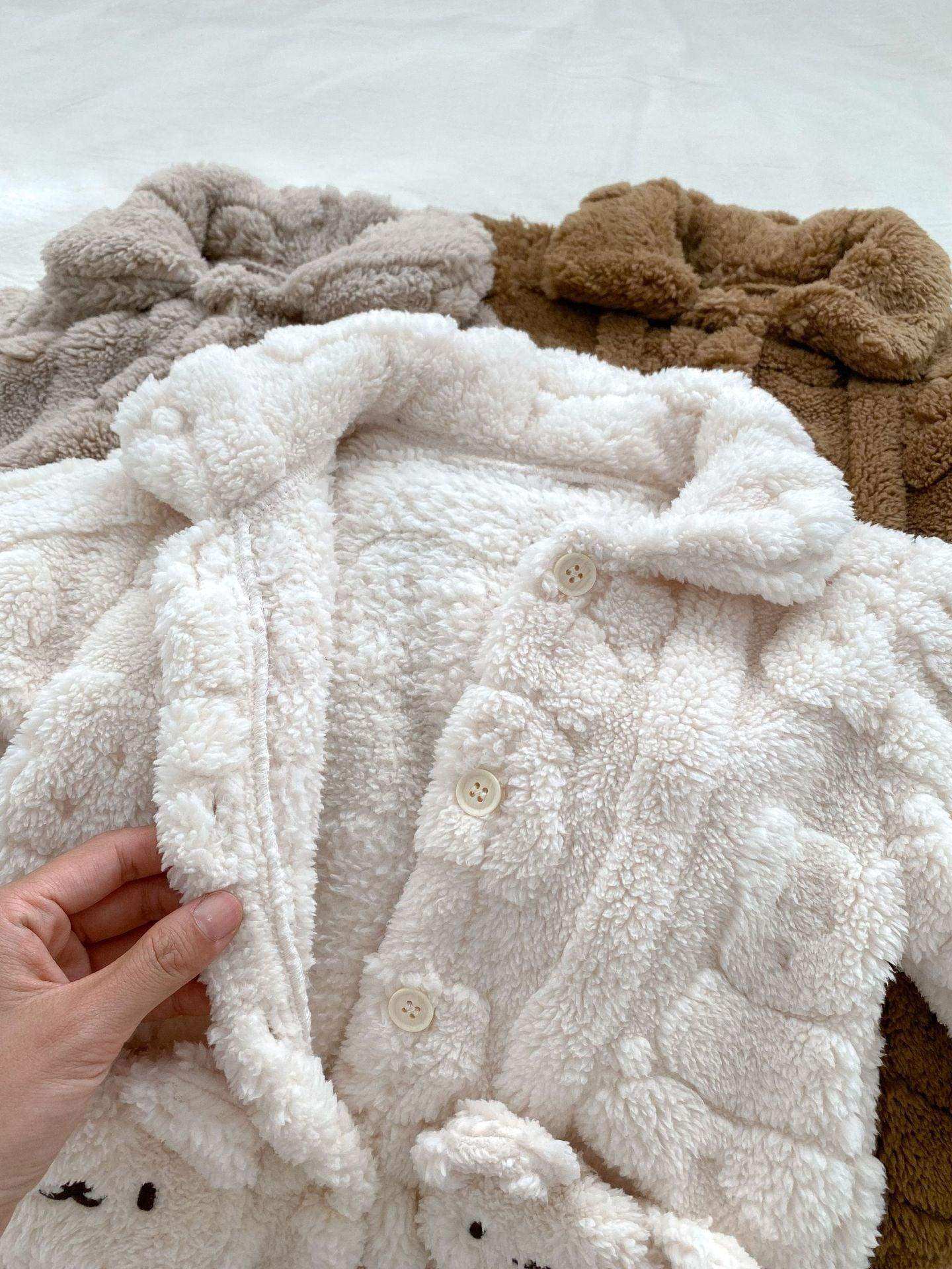 Winter Infant Baby Lovely Teddy Bear Cartoon Pattern Turndown Collar Thermal Pajamas Romper - Skoutley Outdoors LLC