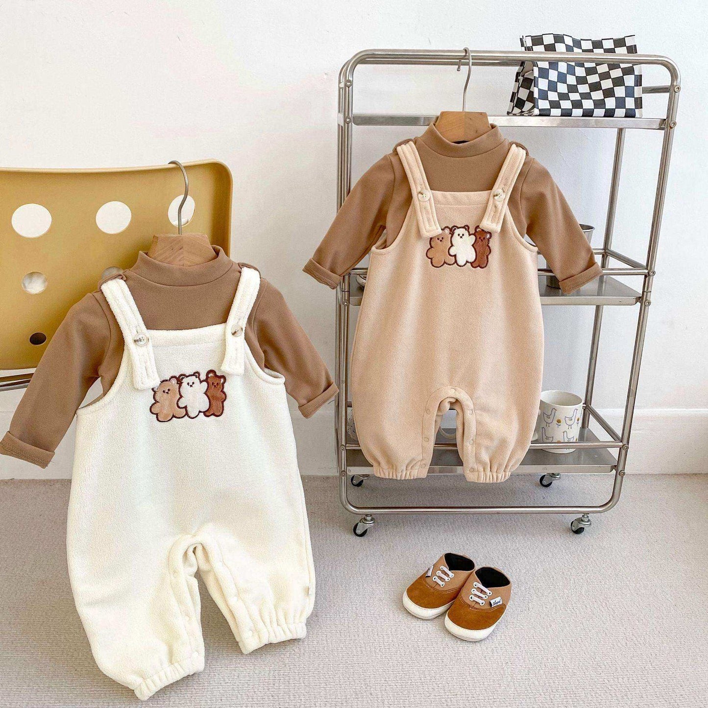 Winter Baby Unisex Basic Top and Teddy Cartoon Overalls Romper Clothing Set - Skoutley Outdoors LLC