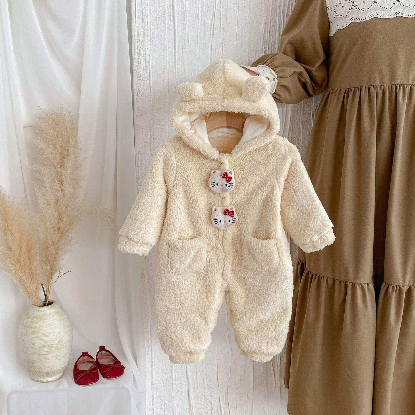 Winter New Arrival Baby Cute Teddy Hooded Design Warm Fleece Rompers - Skoutley Outdoors LLC
