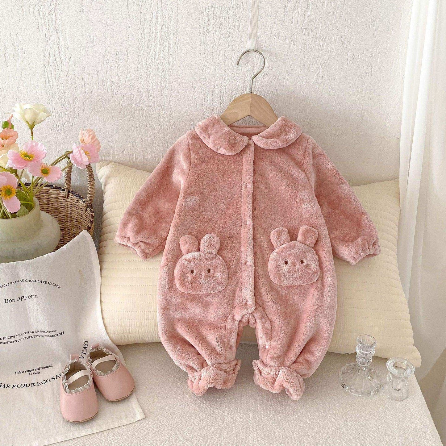 Winter New Arrival Baby Girls Cute Rabbits Pattern Warm Double-sided Fleece Rompers - Skoutley Outdoors LLC