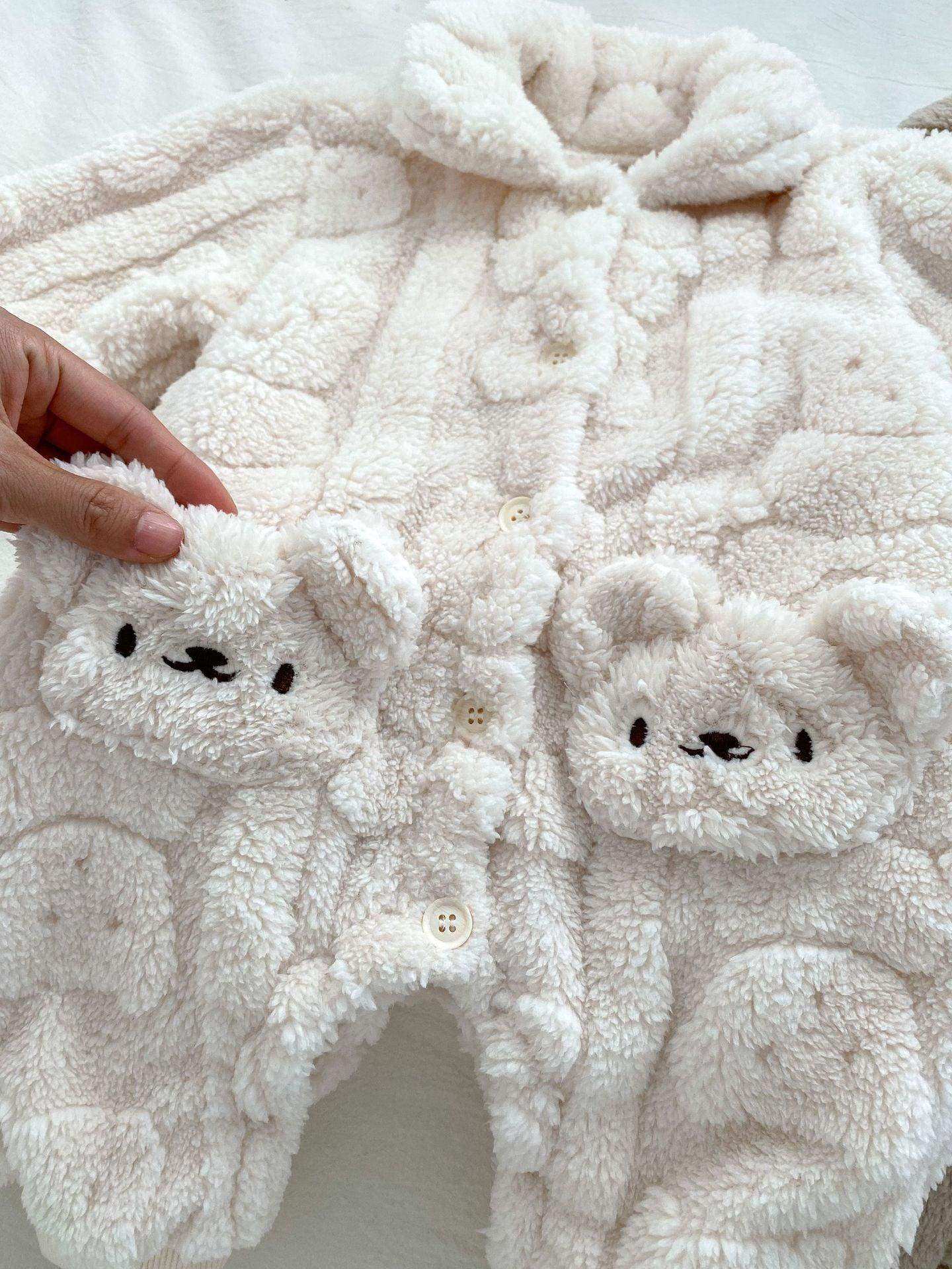Winter Infant Baby Lovely Teddy Bear Cartoon Pattern Turndown Collar Thermal Pajamas Romper - Skoutley Outdoors LLC