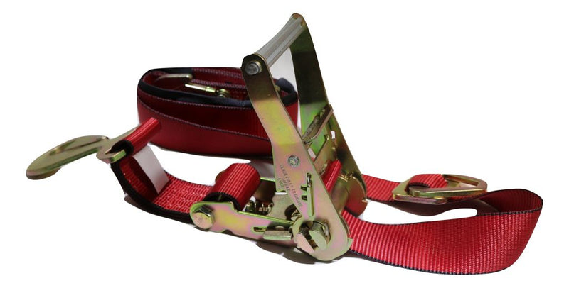 Load image into Gallery viewer, Qty 4 Axle Strap Tie Downs 24" Long & Qty 4 Ratchet Tow Straps Car Haulers | RED