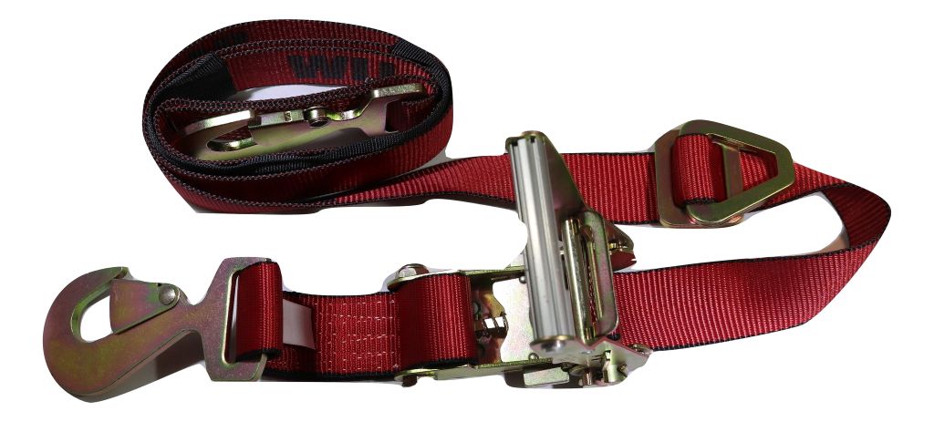 Qty 4 Axle Strap Tie Downs 24" Long & Qty 4 Ratchet Tow Straps Car Haulers | RED