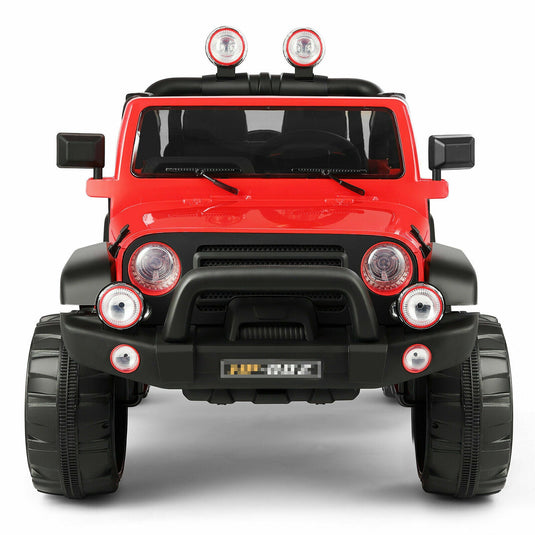 Red 12V Electric Ride-On Car with RC, LED Lights, USB, MP3, and Cover for Kids