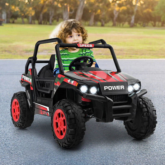 Red 12V Kids UTV Ride on Car with Remote Control, Music, and LED Lights