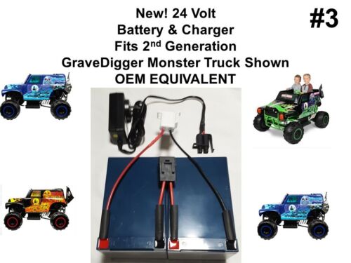 Replacement 24V Battery and Charger Set for Grave Digger Power Wheels Toy - Compatible with Gravedigger Ver. #3