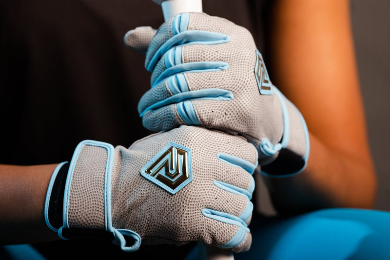 Load image into Gallery viewer, Resilient Championship Fastpitch Batting gloves - Grey and Angel Blue
