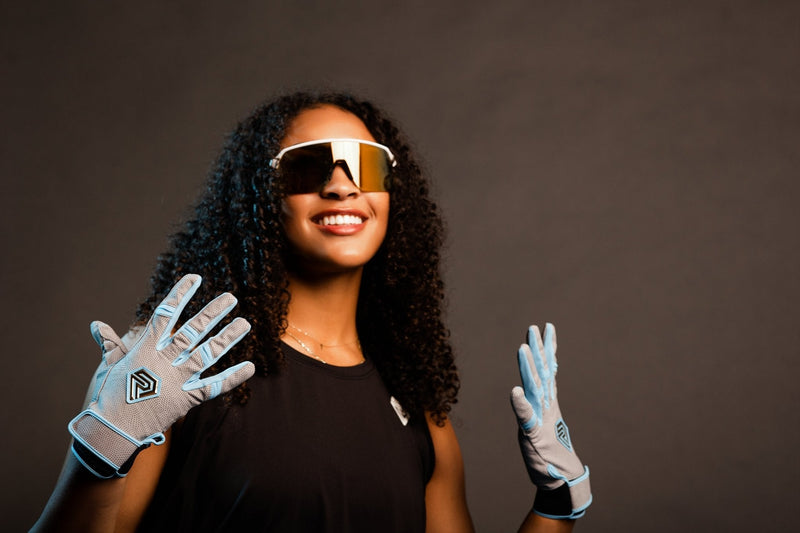 Load image into Gallery viewer, Resilient Championship Fastpitch Batting gloves - Grey and Angel Blue