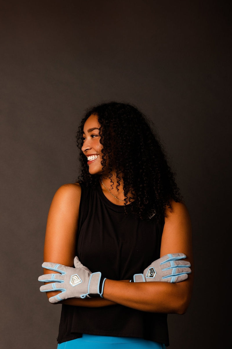 Load image into Gallery viewer, Resilient Championship Fastpitch Batting gloves - Grey and Angel Blue