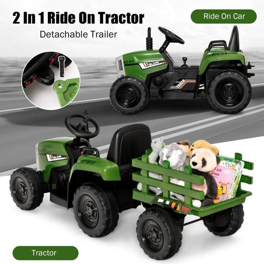 Ride-On Tractor with Trailer and Remote Control for Kids 3+ Years with Lights