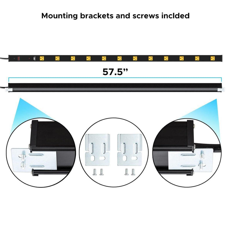 Load image into Gallery viewer, Wide Spaced 12 Outlets Mountable Metal Power Strip Surge Protector, 15FT Power Cord, Mounting Brackets Included
