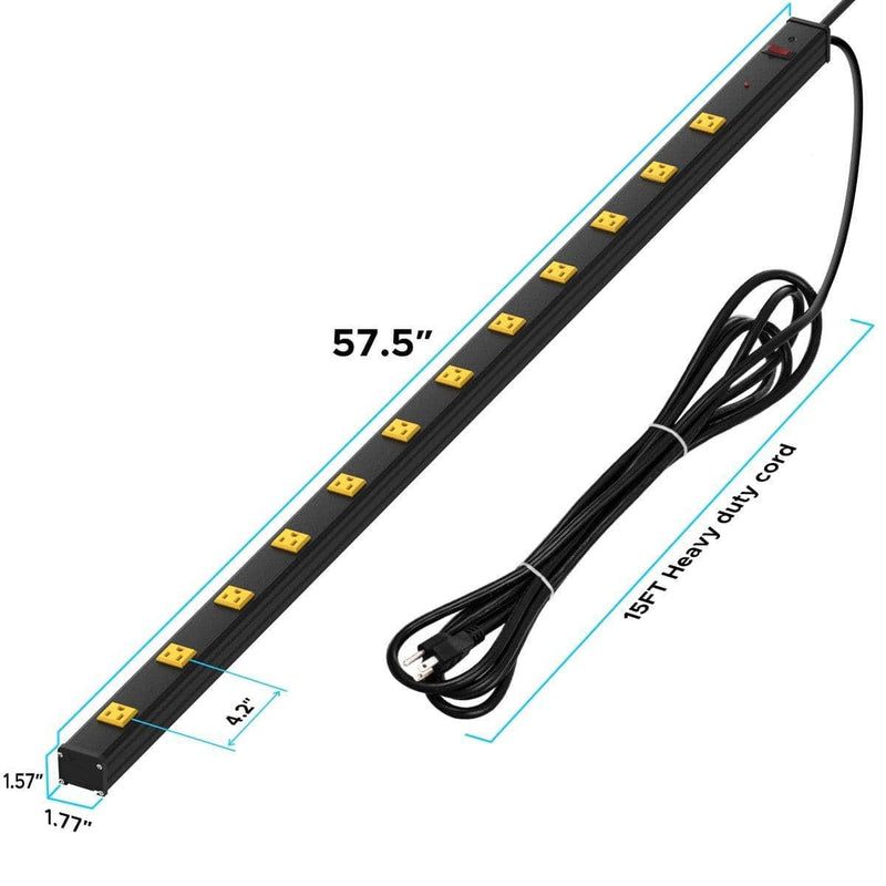 Load image into Gallery viewer, Wide Spaced 12 Outlets Mountable Metal Power Strip Surge Protector, 15FT Power Cord, Mounting Brackets Included