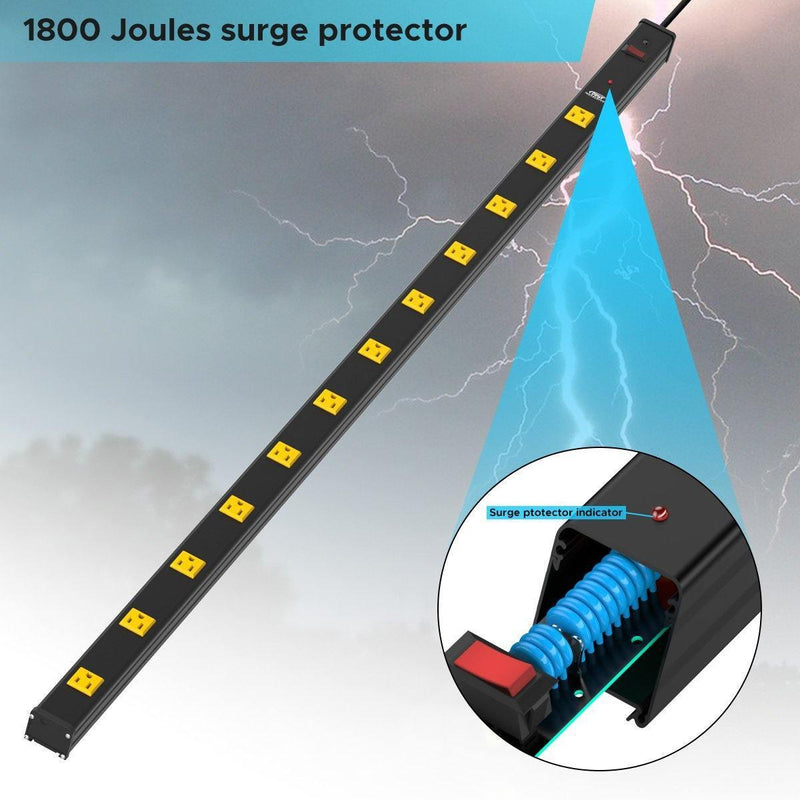 Load image into Gallery viewer, Wide Spaced 12 Outlets Mountable Metal Power Strip Surge Protector, 15FT Power Cord, Mounting Brackets Included