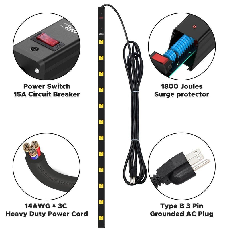 Load image into Gallery viewer, Wide Spaced 12 Outlets Mountable Metal Power Strip Surge Protector, 15FT Power Cord, Mounting Brackets Included