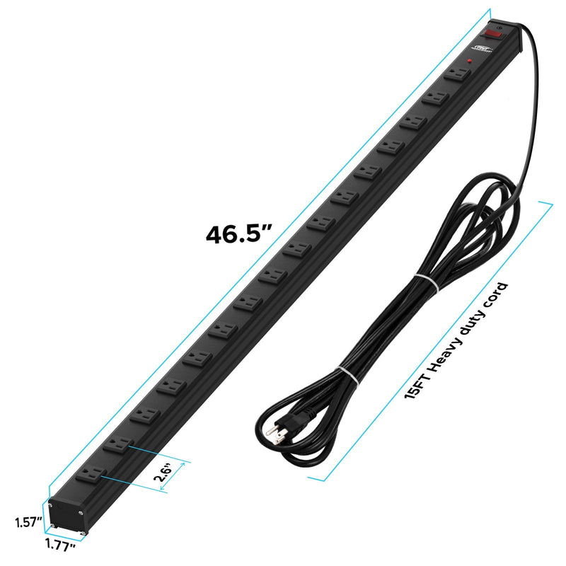 Load image into Gallery viewer, 16-Outlet Metal Power Strip Surge Protector, 1800 Joules, 2.6" Ultra-Wide Spaced, 15ft