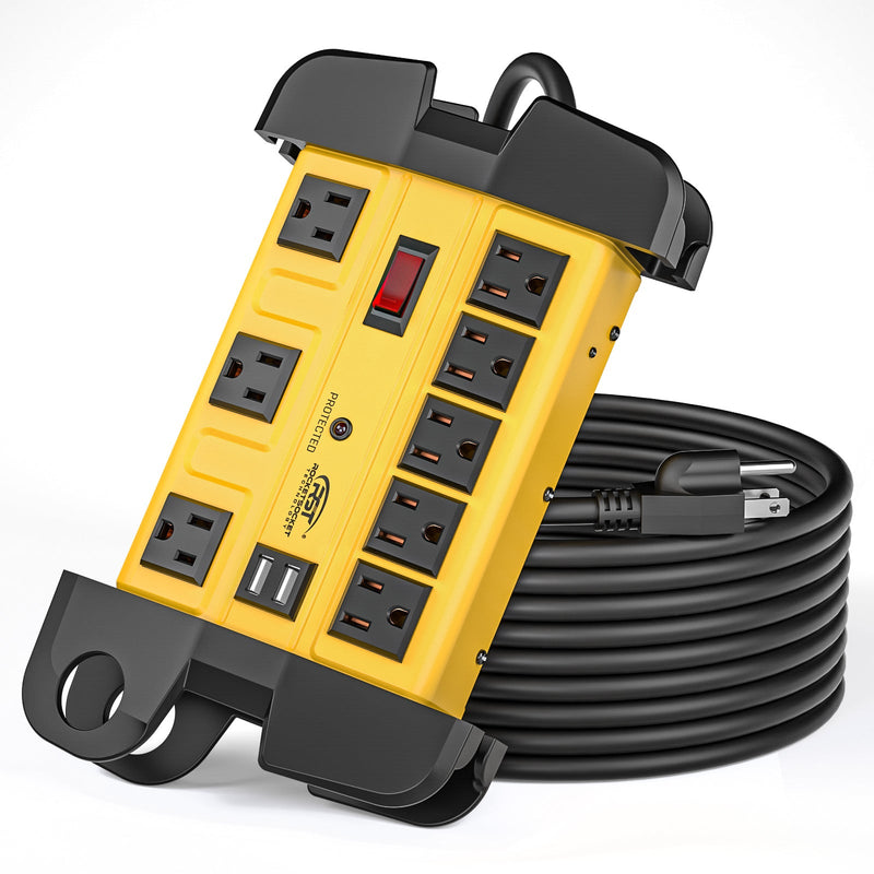 Load image into Gallery viewer, Wide Spaced 8-Outlet Heavy Duty Metal Power Strip Surge Protector, 1350 Joules Protection, Dual USB Ports