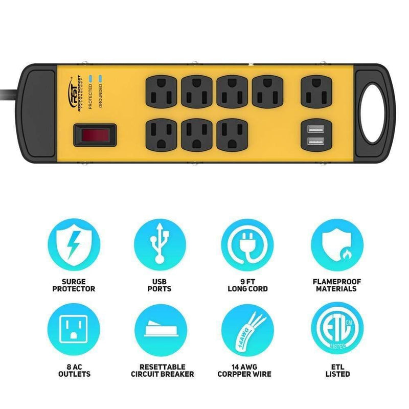 Load image into Gallery viewer, CRST 8-Outlet Dual USB Mountable Metal Power Strip Surge Protector