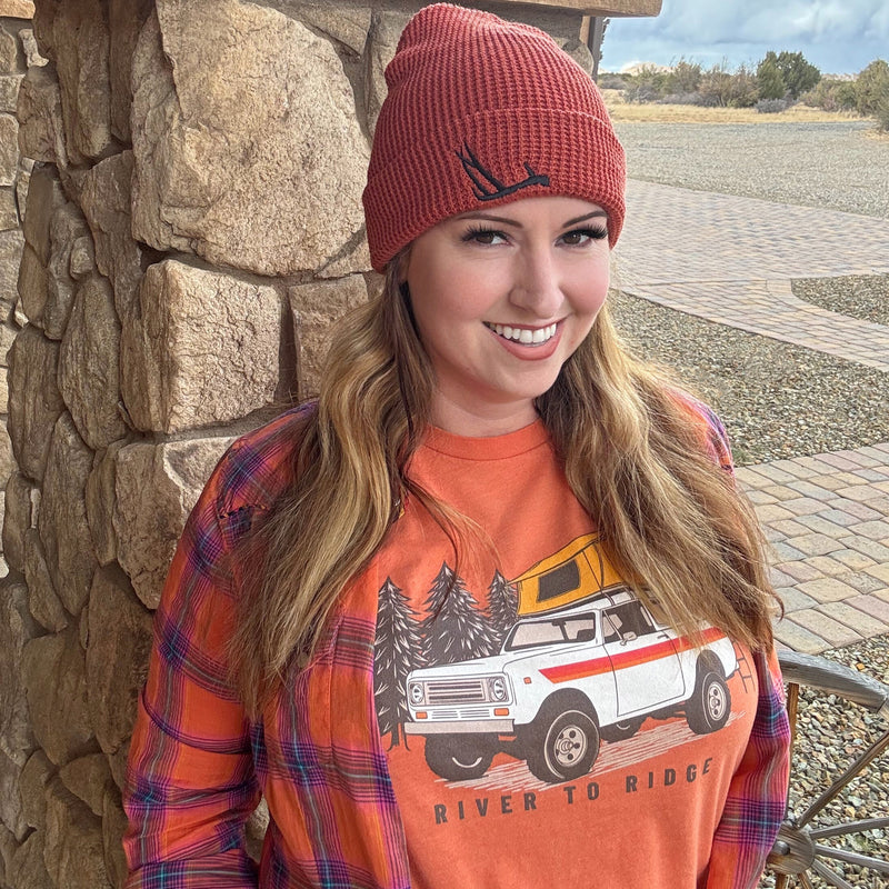Load image into Gallery viewer, Women's Overland Camping T, Heather Orange or Grey