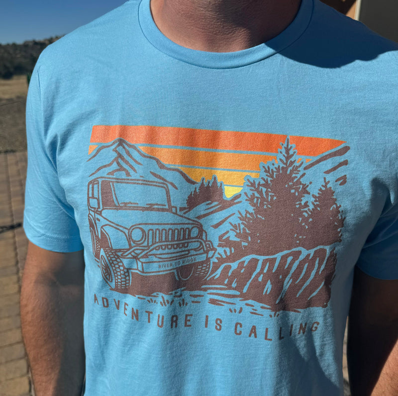 Load image into Gallery viewer, Men's Off-Roading Adventure Is Calling T, Blue or Grey