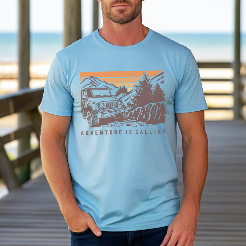 Load image into Gallery viewer, Men's Off-Roading Adventure Is Calling T, Blue or Grey